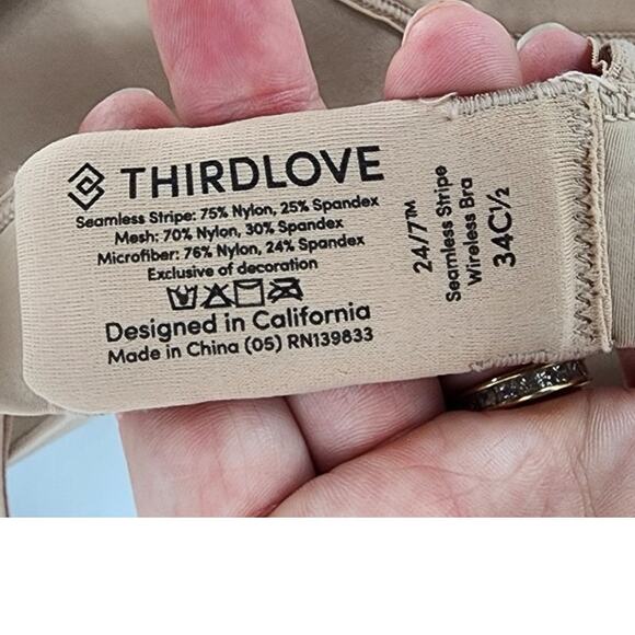 New NWOT ThirdLove 24/7 Nude‎ Seamless Stripe Wireless Bra 34C 1/2 - Picture 5 of 7